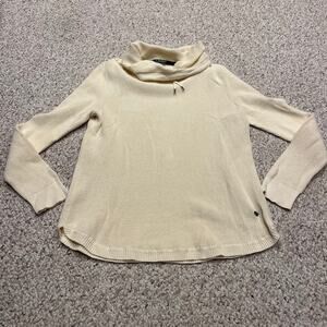 Lauren Ralph Lauren Waffle Knit Cowl Neck Sweater Sz L Cream Preppy Cotton